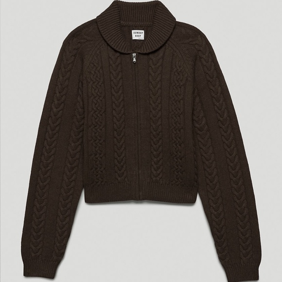 Sunday Best Gigi Zip-Up Sweater XXS Brown Aritzia - Picture 1 of 2